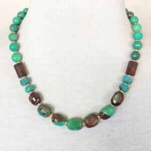 Rustic Seafoam Green & Brown Chrysophase Chunky Statement Necklace